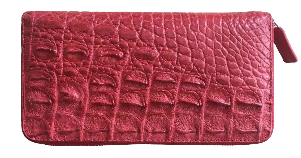 Гаманець портмоне клатч жіночий зі шкіри крокодила червоний на блискавці