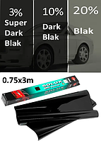 Пленка тонировочная SOLUX 0.75x3m Super Dark Black 3%.