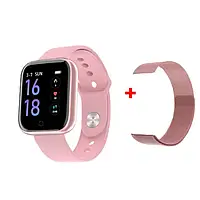 Фитнес браслет T80S Умные часы Smart band розовый 2 ремешка меряет давление и температуру