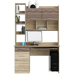 Великий шкільний письмовий комп'ютерний стіл для учня в дитячу з надстройкою та шухлядами дуб сонома 125 см Школяр-6 Еверест