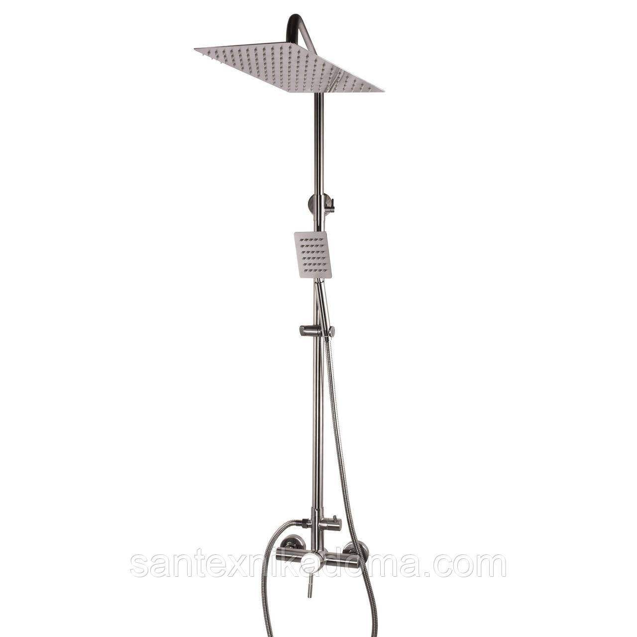 Душова система Globus Lux ALPEN SBT1-SQ-02-304 лійка тропік 25х25см змішувач без виливу  нержавіюча сталь