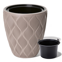 Горщик із вкладкою Флоу ⌀ 40 см, сіро-бежевий морозостійкий
