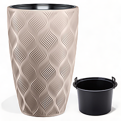 Горщик із вкладкою Флоу Слім ⌀ 40 см, сіро-бежевий морозостійкий