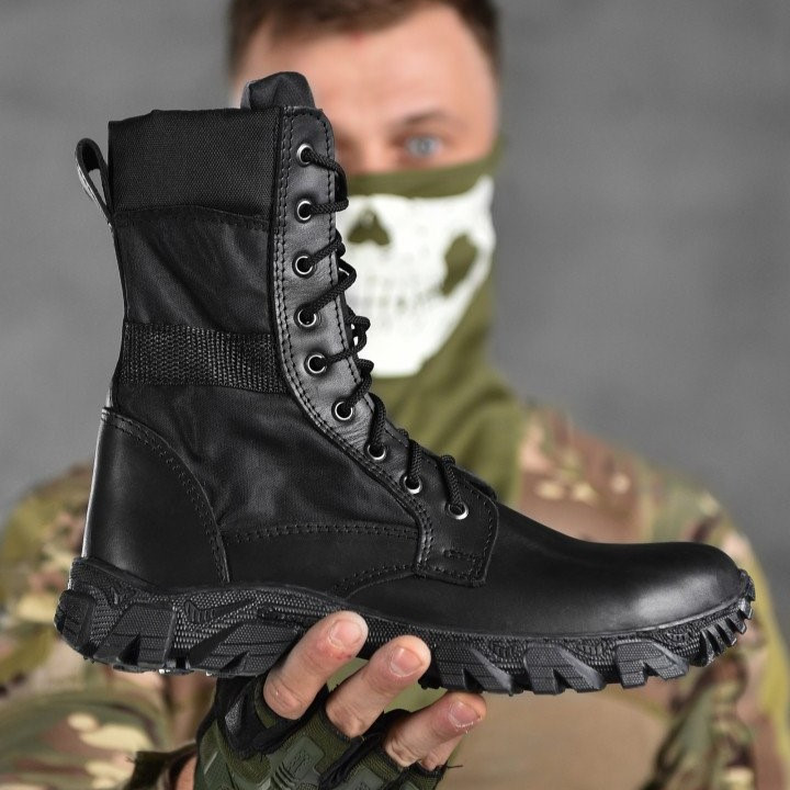 Демісезонні високі берці Closed чорні шкіряні черевики на гумовій підошві для Військово слугують ukr