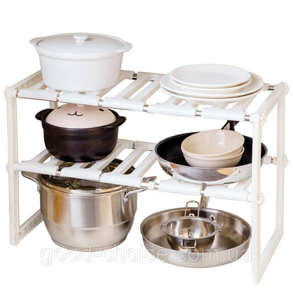 Кухонна полиця регульована, 38-70 см, KITCHEN RACK / Розсувна полиця-органайзер для зберігання посуду, фото 1