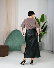 Жіноча спідниця трапеція "Влада" з еко-шкіри з високою посадкою у чорному кольорі розміри 44, 46, 48, 50, 52., фото 2