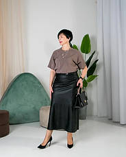 Жіноча спідниця трапеція "Влада" з еко-шкіри з високою посадкою у чорному кольорі розміри 44, 46, 48, 50, 52., фото 4