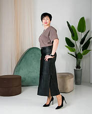 Жіноча спідниця трапеція "Влада" з еко-шкіри з високою посадкою у чорному кольорі розміри 44, 46, 48, 50, 52., фото 5