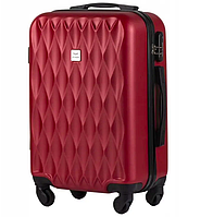 Бордова маленька пластикова валіза на 4-х колесах Wings 147 дорожня валіза S ручна поклажа чемодан пластиковий міні