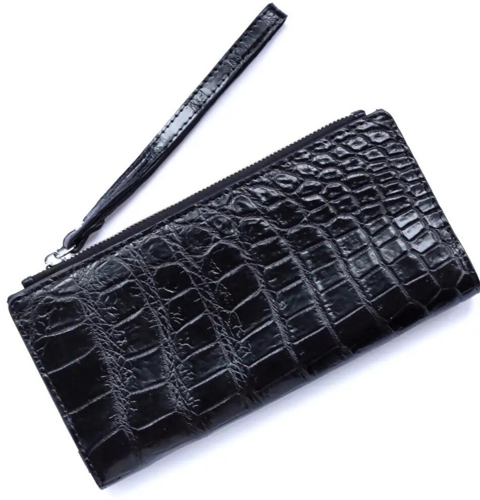 Гаманець зі шкіри крокодила на змійці Ekzotic Leather Чорний (cw 93_1)