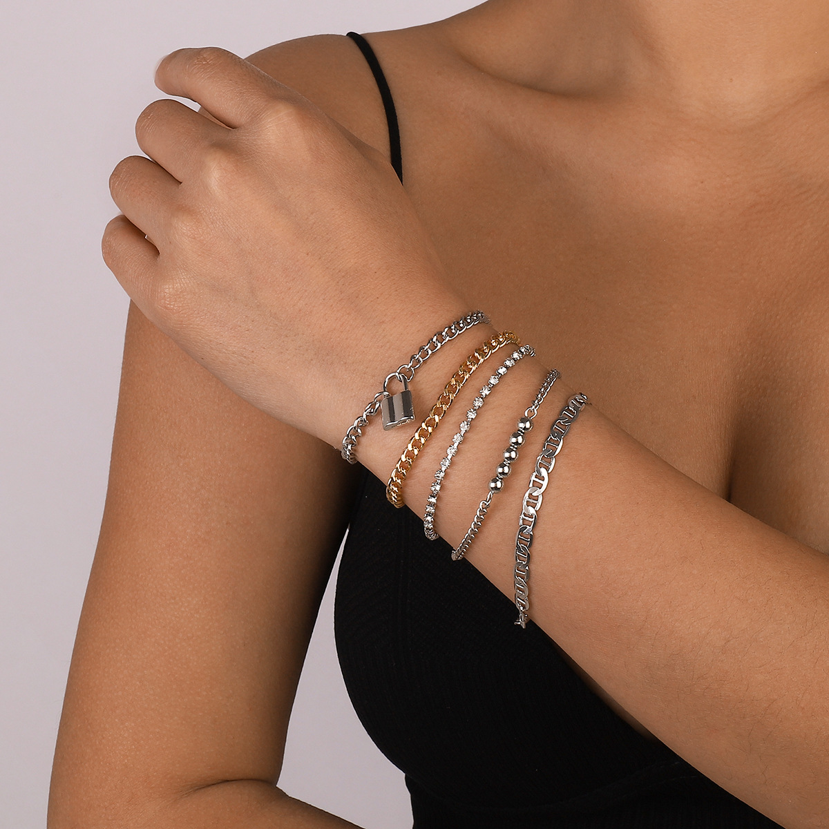 Набір браслетів 5 шт., сріблясті та золотисті, біжутерія, прикраса на руку/FS-2283, фото 1