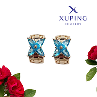 Сережки Xuping з блакитним цирконієм позолота 12мм