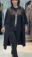Женский трикотажный черный турецкий костюм тройка из вставками из гипюра