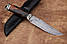 Ніж ручної роботи для полювання Ворон 2, ніж нескладний із дамаської сталі, зі шкіряним чохлом у комплекті, фото 2