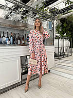 Пудровое платье миди из шелкового софта с цветочным принтом