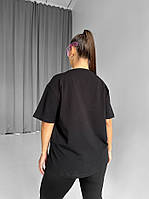 Женская хлопковая, классическая футболка больших размеров с надписью Черный, 2XL