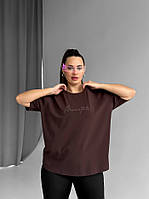 Женская хлопковая, классическая футболка больших размеров с надписью Коричневый, XL