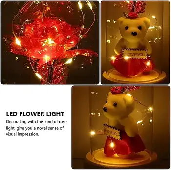 Вічна Троянда в колбі з ведмедиком і підсвіткою 21 см Червона