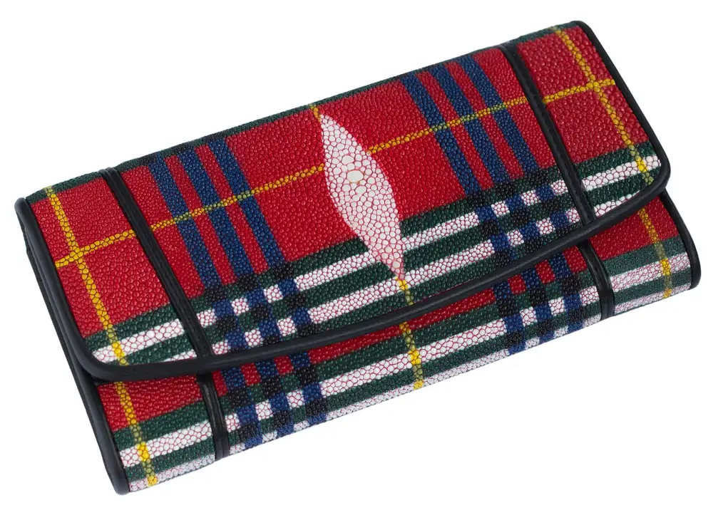 Гаманець зі шкіри ската Ekzotic leather Червоний картатий (stw 97), фото 1