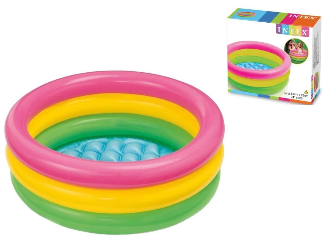 Дитячий надувний басейн Intex "Веселка", для дітей від 1 до 3 років, розмір 61х22 см, об’єм 33 л, різнокольоровий
