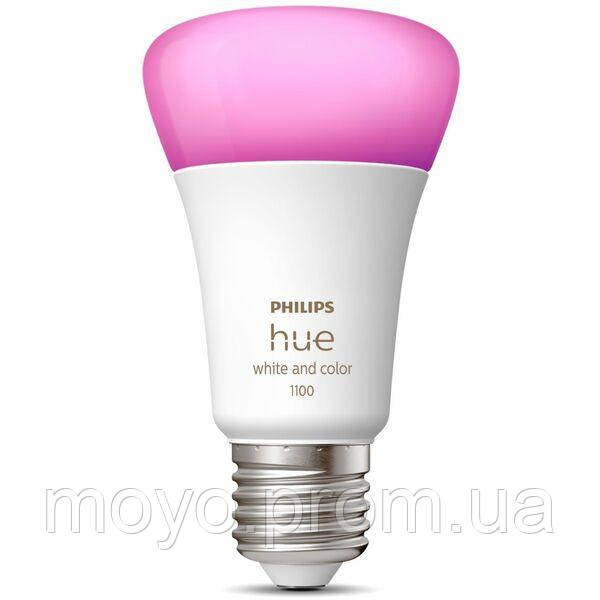 Лампа розумна Philips Hue E27, 11 W (60 Вт), 2000K-6500 K, RGB, ZigBee, Bluetooth (929002468801)