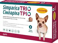 Жувальні таблетки Zoetis Сімпаріка Тріо проти бліх і кліщів та гельмінтів для собак вагою 1.3-2.5 кг