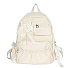 Шкільний рюкзак із бантиками для дівчинки красивий зручний місткий бежевого кольору, фото 2