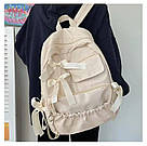 Шкільний рюкзак із бантиками для дівчинки красивий зручний місткий бежевого кольору, фото 6
