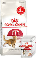 НАБОР Корм для домашних и уличных кошек Royal Canin FIT 2 кг + 4 влажных паучей