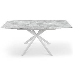 Сучасний стильний обідній кухонний розкладний стіл 140*85см на кухню на білих металевих ніжках Річард