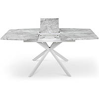 Сучасний стильний обідній кухонний розкладний стіл 140*85см на кухню на білих металевих ніжках Річард