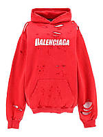 Худи Balenciaga Ripped Oversize Logo Red Hoodie.