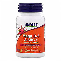 Вітамін D3 з вітаміном К2 (Mega D-3&MK-7) 5000 МО/180 мкг 60 капсул NOW-00384