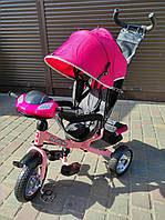 Детский велосипед трехколесный с родительской ручкой Best Trike, Велосипед 3х колесный с ручкой музыка свет Розовый