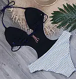 Жіночий суцільний купальник в горошок і відкритий спиною, фото 6