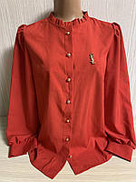 Красная женская блуза с пышным рукавом