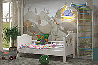 Удобная детская односпальная деревянная кровать ВИДИ , массив сосны, орех светлый, 80х190