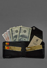 Шкіряні гаманці ручної роботи для дівчат, жіночий якісний гаманець на кнопці з монетницею Чорний