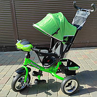 Детский велосипед трехколесный с родительской ручкой Best Trike, Велосипед 3х колесный с ручкой музыка свет Зеленый