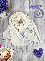 Женский палантин Indigo шарф шерстяный молочного цвета 162х66 см