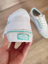 Белые тканевые кеды VANS white / Blue с голубой полосой женские текстильные весна- лето, фото 5
