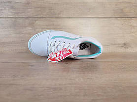 Белые тканевые кеды VANS white / Blue с голубой полосой женские текстильные весна- лето, фото 4