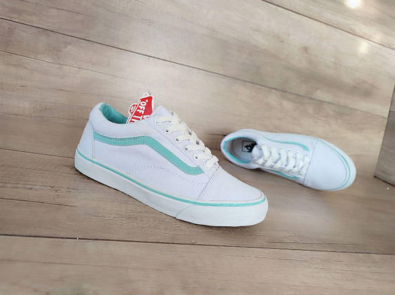 Белые тканевые кеды VANS white / Blue с голубой полосой женские текстильные весна- лето, фото 1