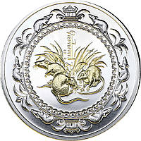 Серебряная монета 1oz Год Крысы (Мыши) 500 тугриков 2008 Монголия (позолота)