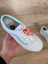 Белые тканевые кеды VANS white / Blue с голубой полосой женские текстильные весна- лето, фото 6
