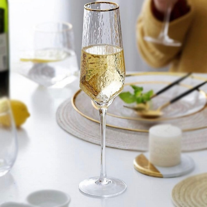 Келих для шампанського "Прозора бірюза" із золотим обідком, 200мл