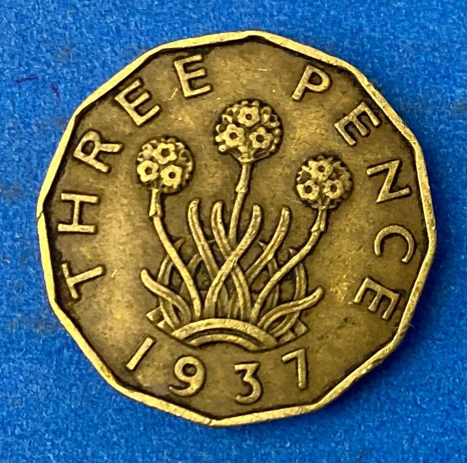 Монета Великобританії 3 пенса 1937-45 рр., фото 1