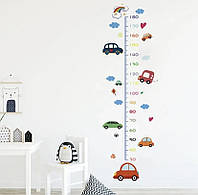 Наклейка виниловая на стену для детской комнаты, детский ростомер Машинки размер 186 на 60 см
