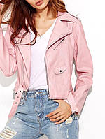 Женская кожаная косуха, стильная розовая куртка с карманами и ремнем, M-XL