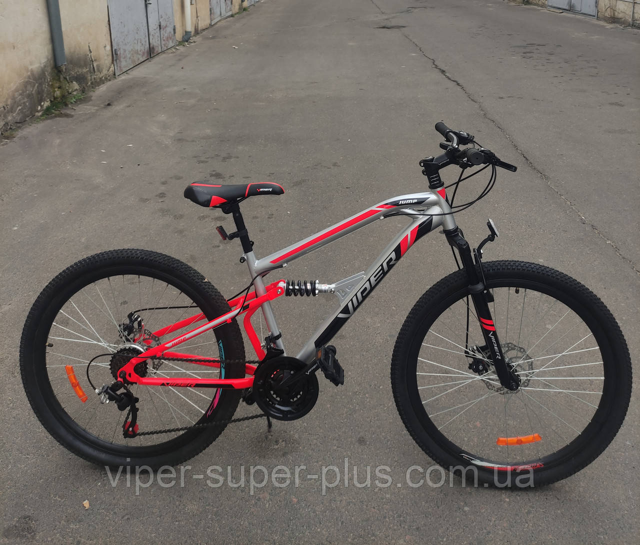 ✅ Двопідвісний Гірський швидкісний велосипед Viper Jump 24" D, сталева Рама 15, Сіро Червоний, Зібран на 80%